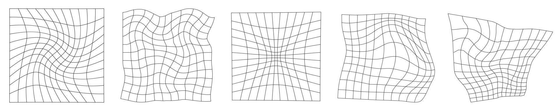 Square digital network set. Geometric grid made of black lines vector