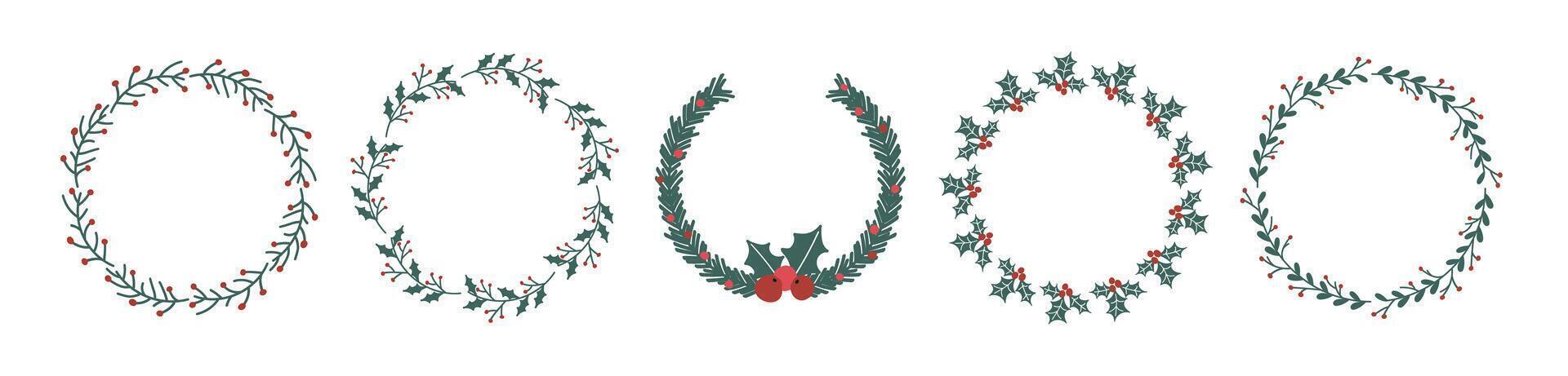 Christmas holiday photo frame. Holly berry branch wreath. vector