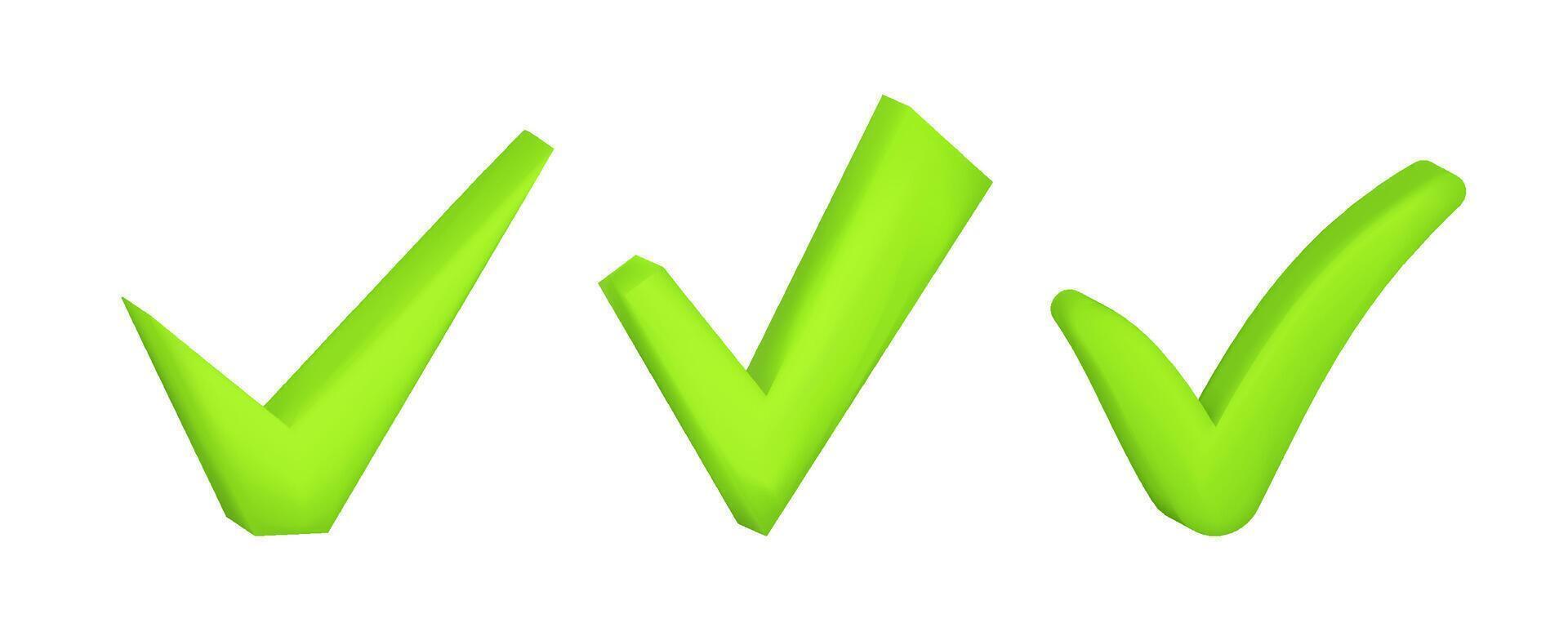 Check mark 3D tick . Green tick cartoon vector