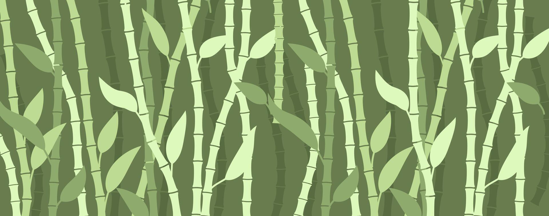 Bamboo grove background. Green tree trunks with leaves vector