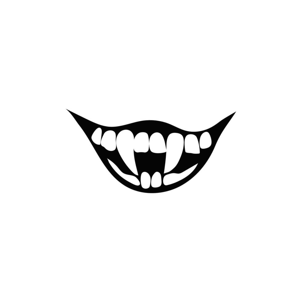 Horror creature smile teeth. Scary demon joy with sharp mouth vector