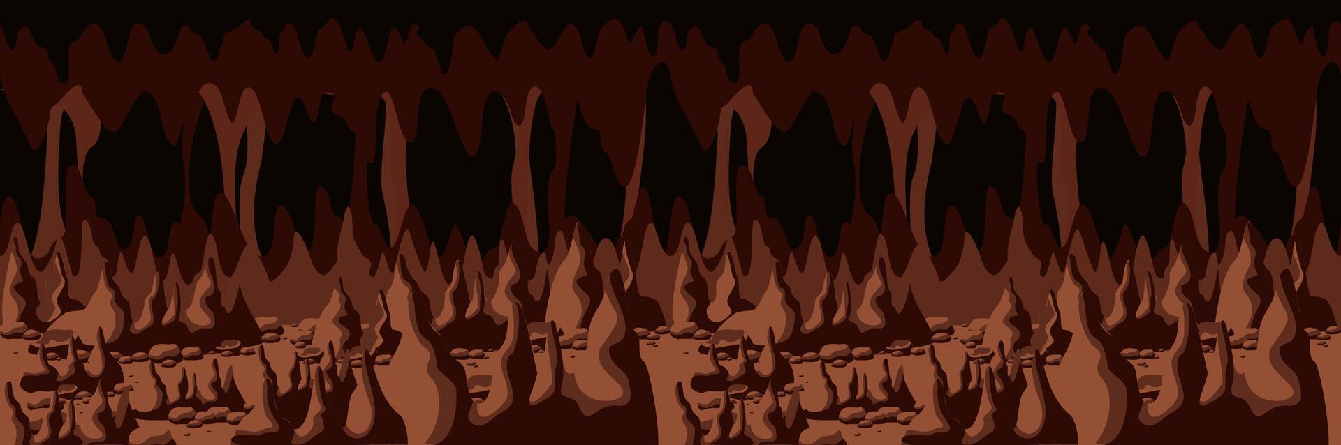 Cave tonnel wall with cracks. cave silhouette vector