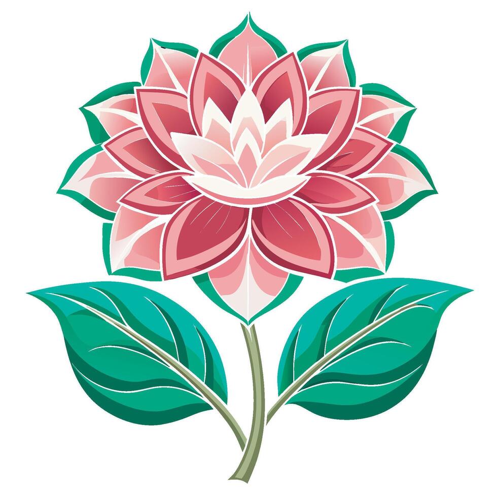 a pink flower with green leaves on a white background vector