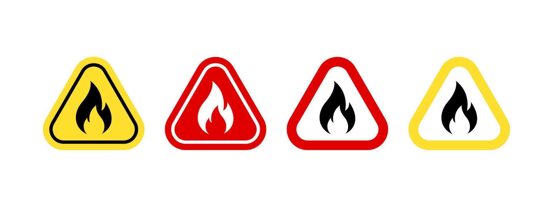 Warning fire icons set. Warning signs vector