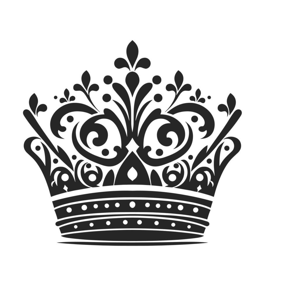 Elegant Black Crown Silhouettes Symbolizing Power and Authority on Black and White Background vector