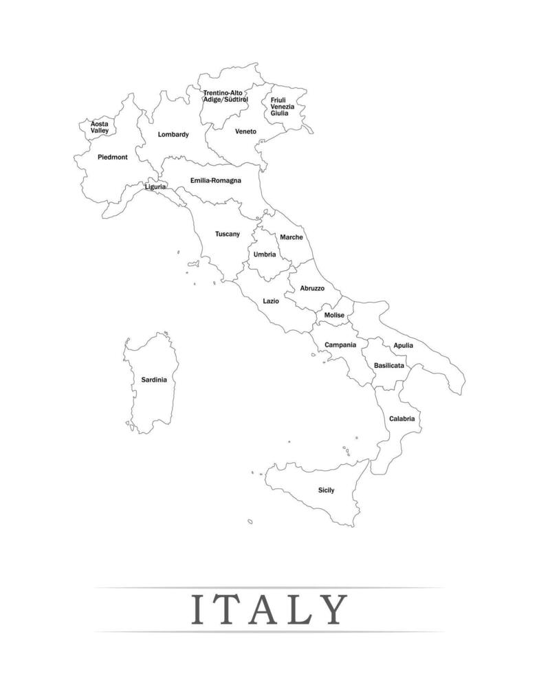 Italy administrative divisions and Provinces map illustration. vector
