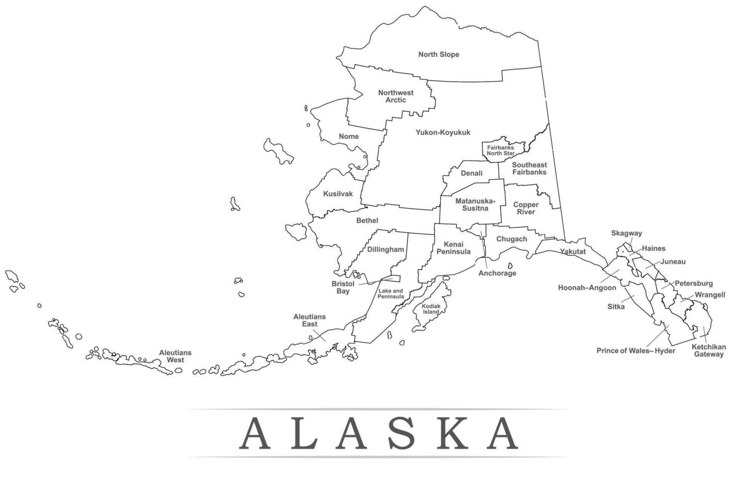 Alaska administrative divisions and Provinces map illustration. vector