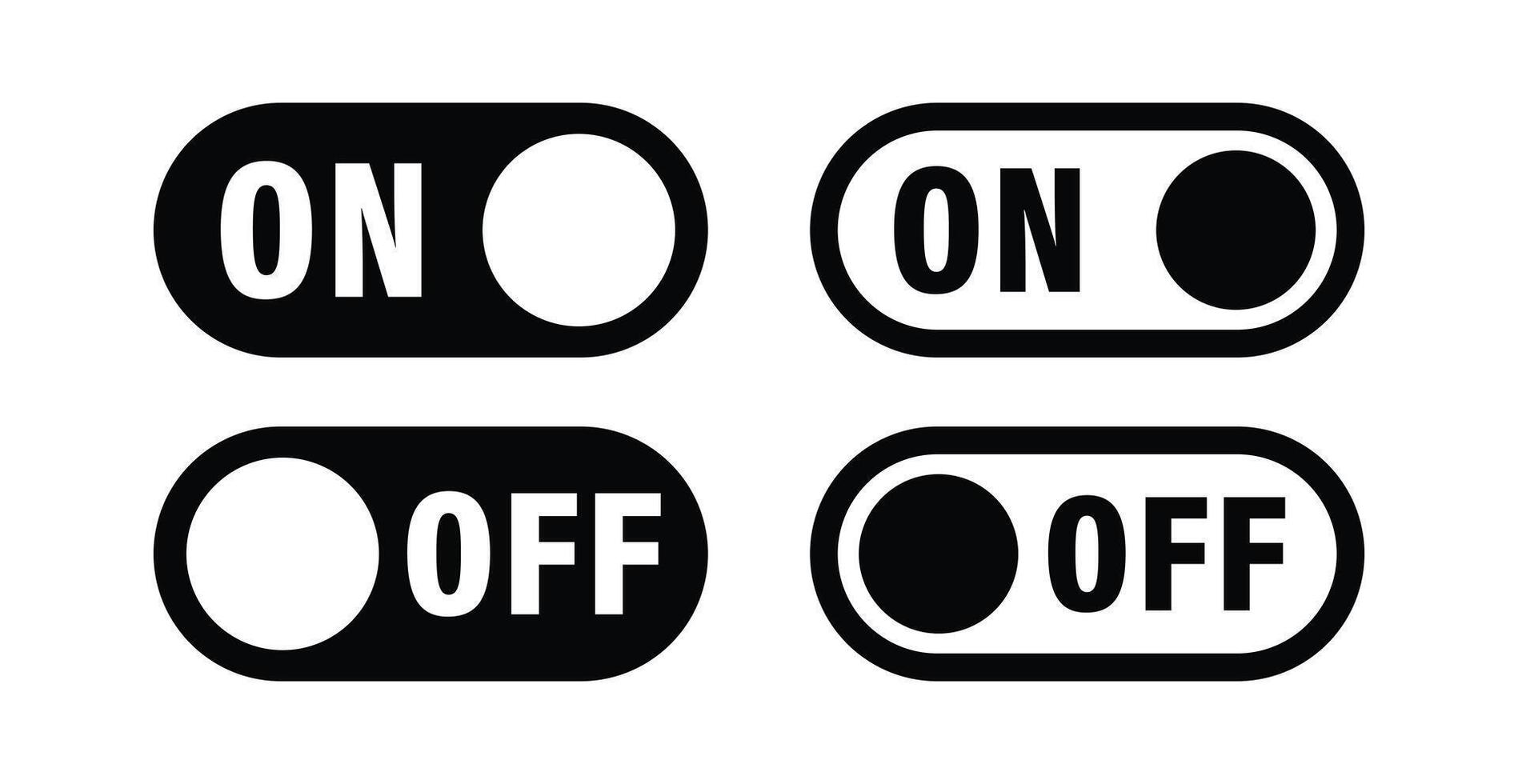 On and Off toggle switch buttons. Switch buttons illustration. ON and OFF button icons vector
