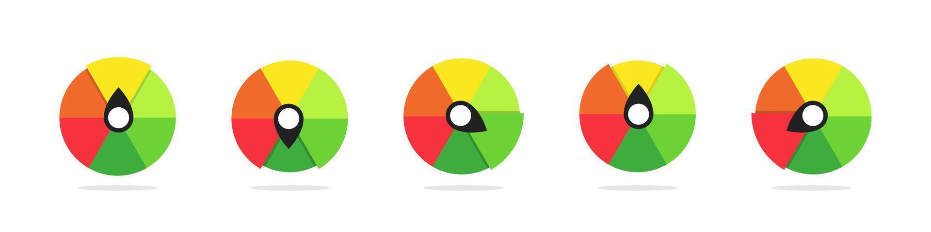 Measuring scales. Gauge meter icons. Scale meter illustration. Scales set. Multicolored speedometer scale set. vector