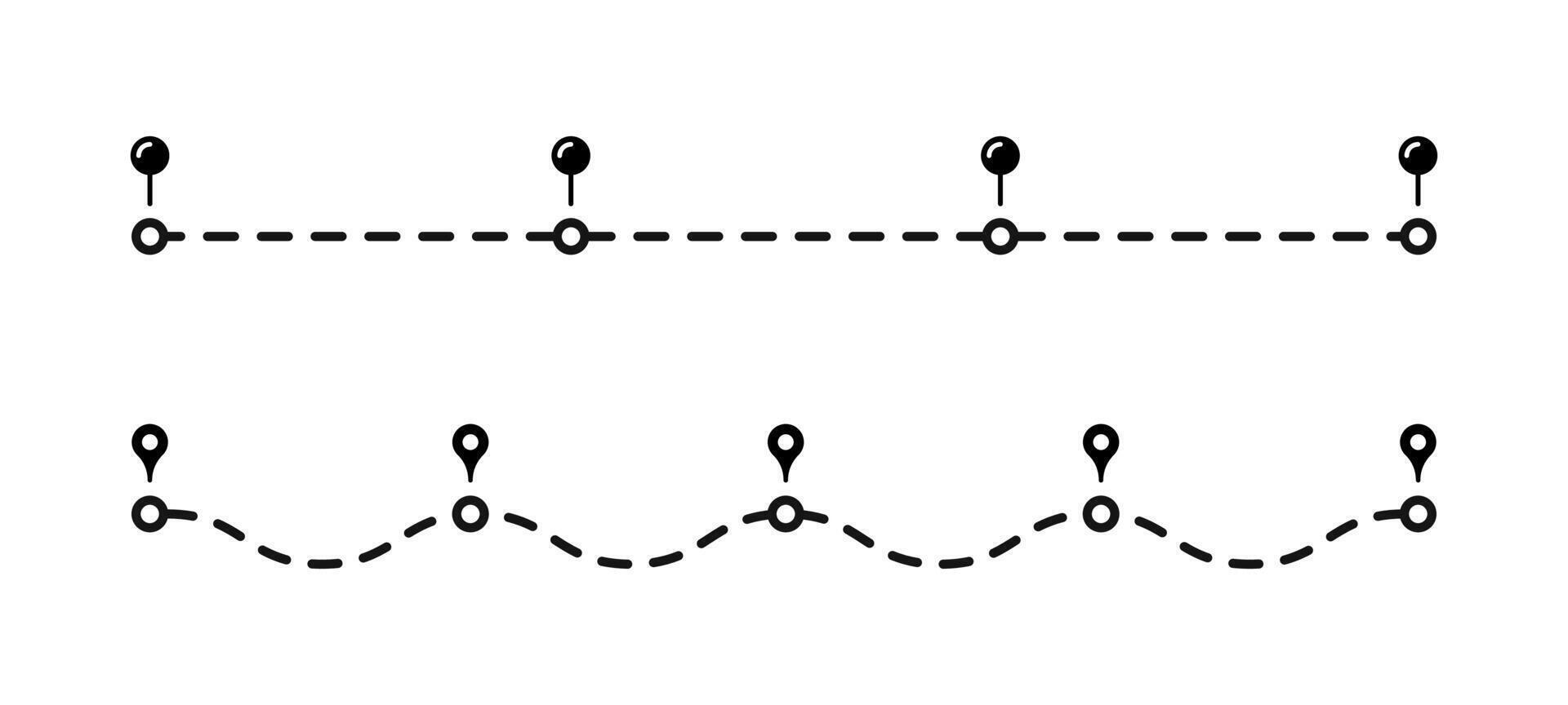 Dotted curved path with points set. Curved paths with dots. vector