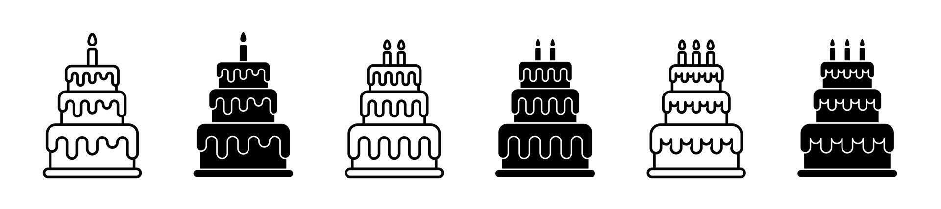 Birthday cake with candles icon set. vector