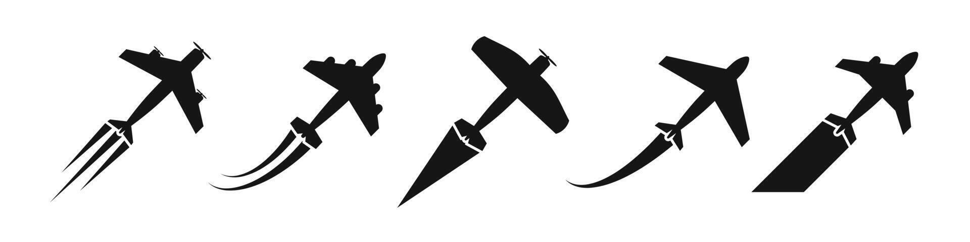 Flying plane icons. Airplane silhouettes. Aircraft icon set. Airplane flight vector