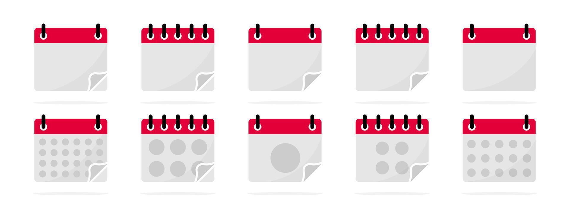 Calendar dates and planning symbols. Flat calendar set vector