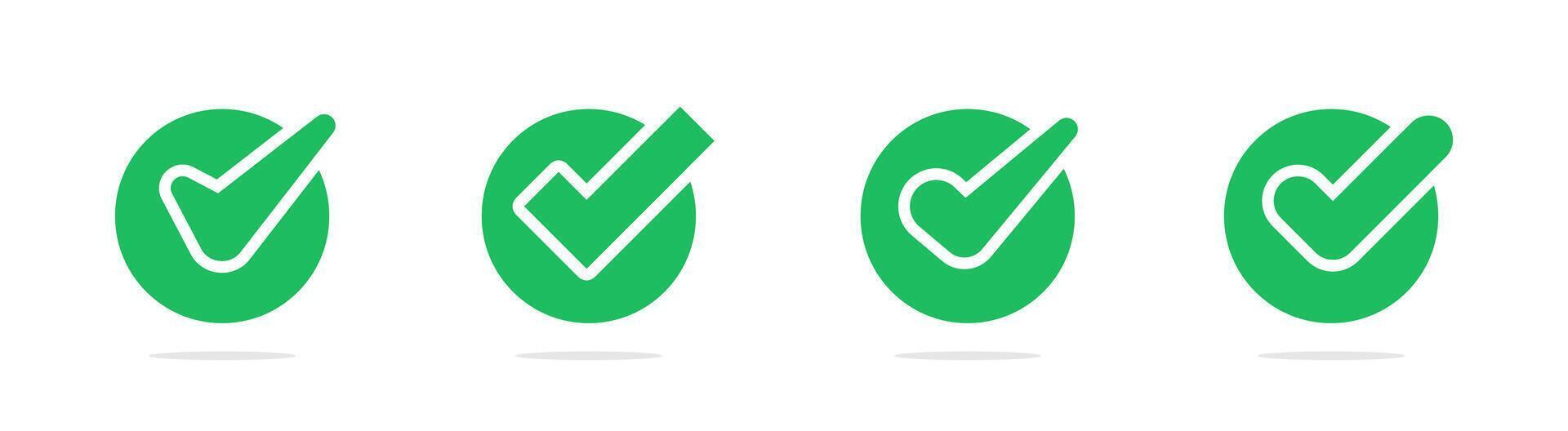 Green tick icons. Checkmark in trendy flaat style. Approval symbol set. vector