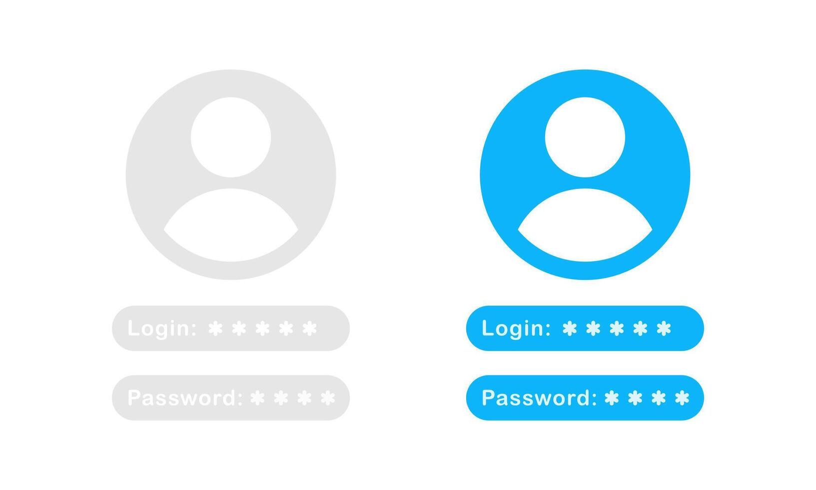 Login and Password icons. Account authorization. Account access icons. Sign in page design icons. Enter login and password. vector
