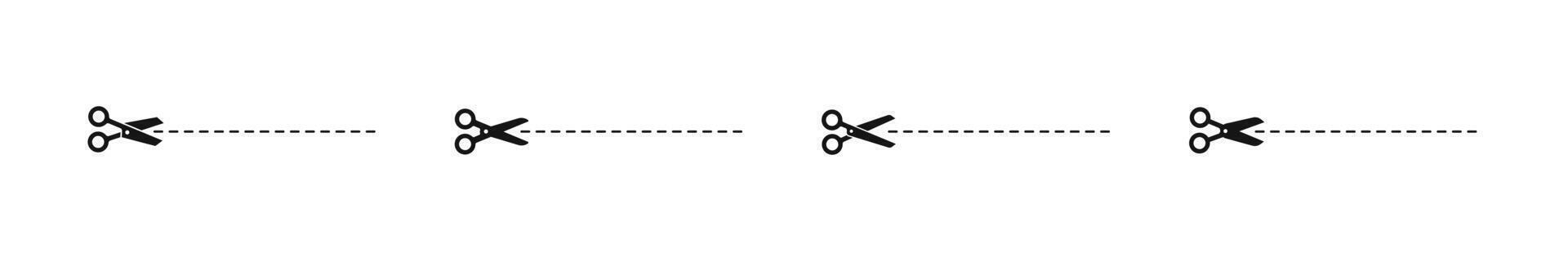Scissors cutting line. Scissors set. Cutting lines. Scissors icons. Cutting scissors silhouettes vector