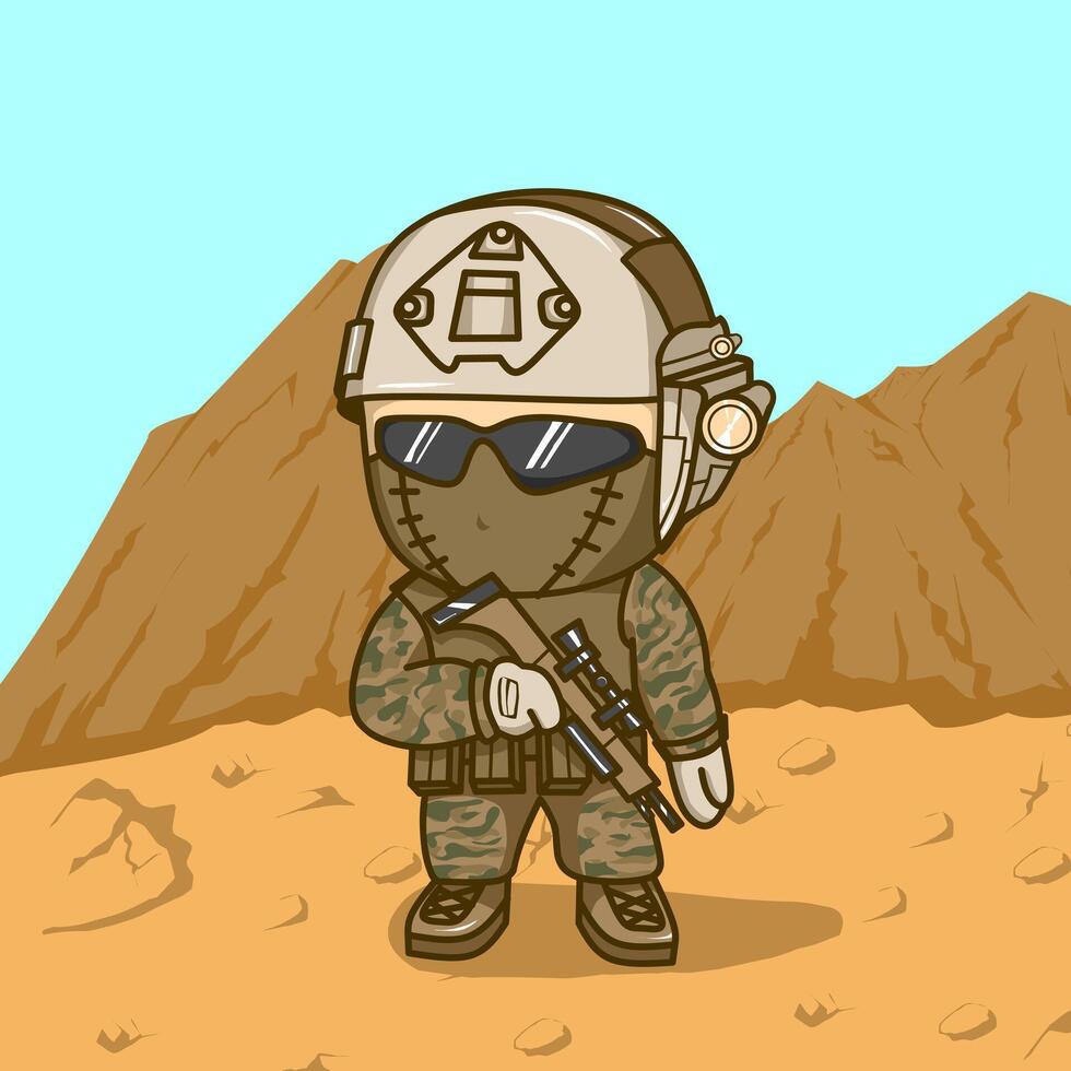 Cute Soldier Character in doodle Style vector