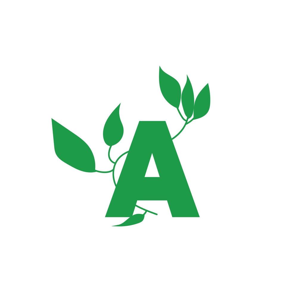 Initial A Letter A simple green company logo design featuring leaves, and growth symbols to represent nature, eco-friendliness, success, and progress vector