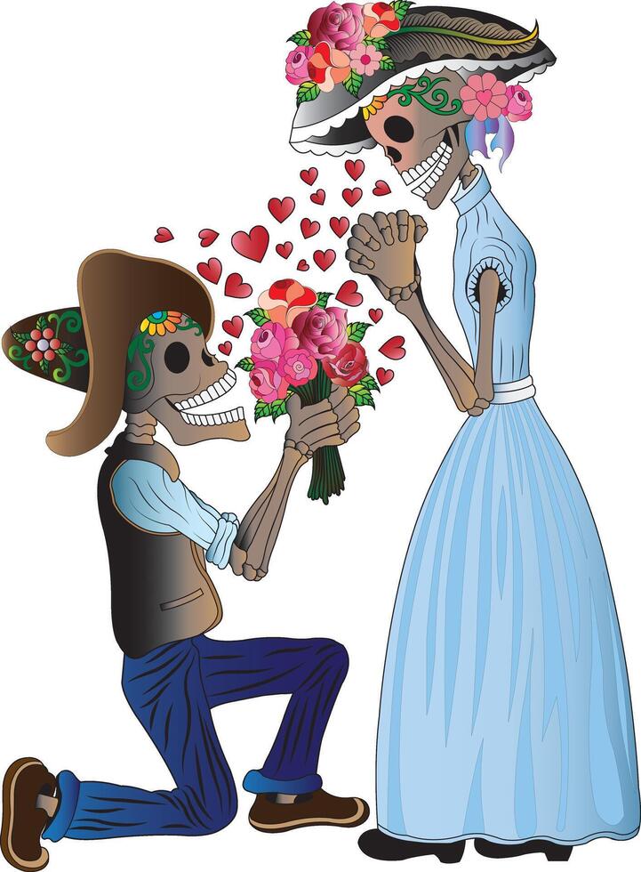 Sugar skull in love day of the dead hand drawing and make graphic . vector