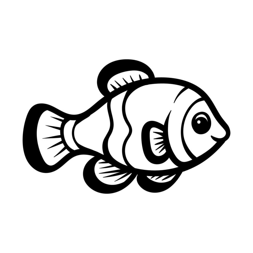 fun cartoon character of clown fish isolated drawing coloring line art style sketch classic vintage design illustration vector