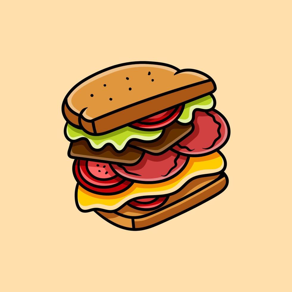 sandwich colored isolated drawing line art style sketch classic vintage design illustration vector