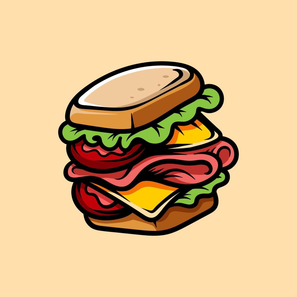 sandwich colored isolated drawing line art style sketch classic vintage design illustration vector