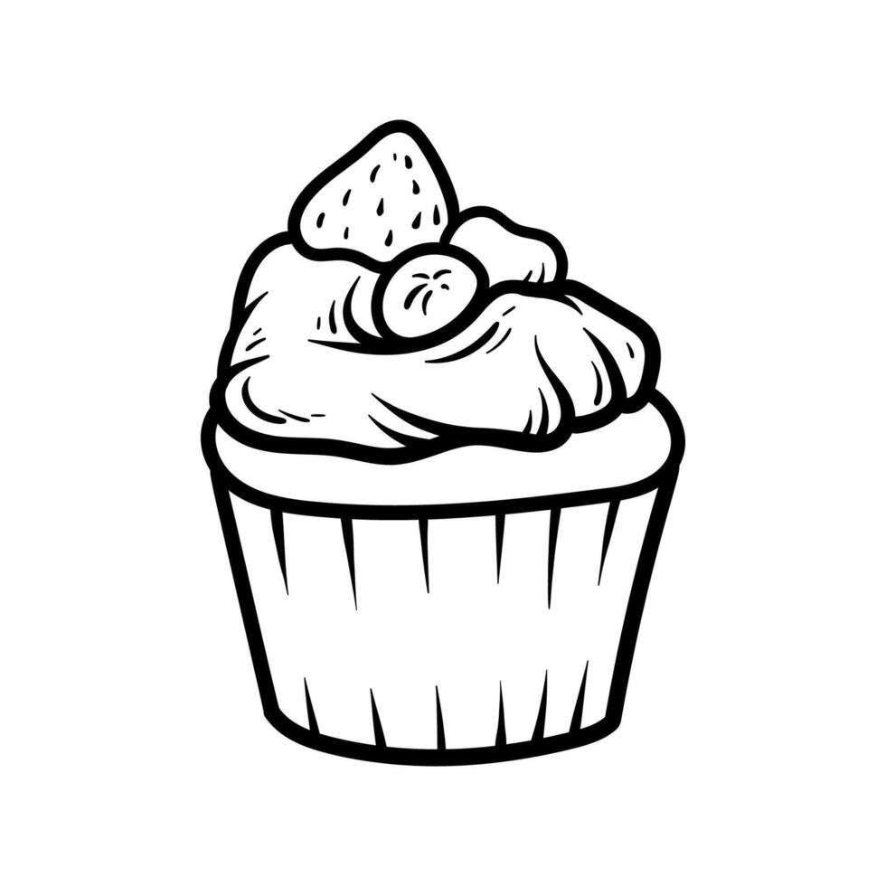 cartoon of cupcake isolated drawing coloring line art style sketch classic vintage design illustration vector
