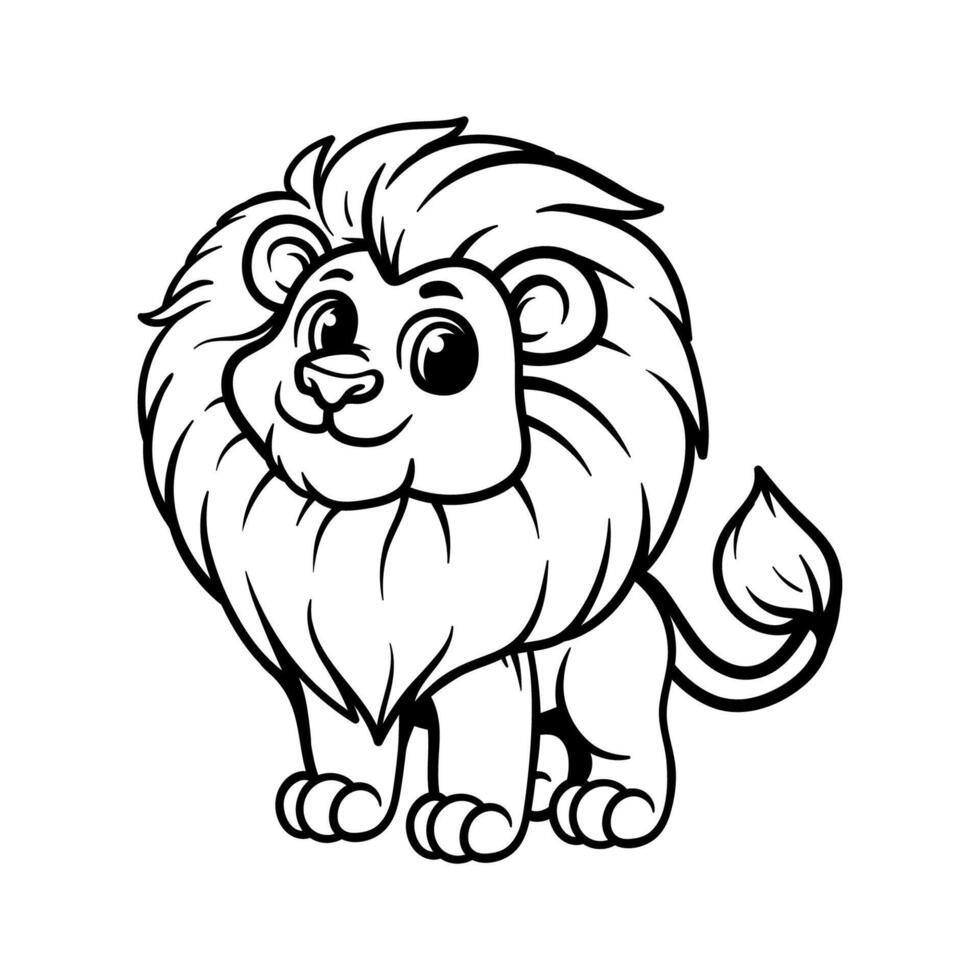 fun cartoon character of lion isolated drawing coloring line art style sketch classic vintage design illustration vector