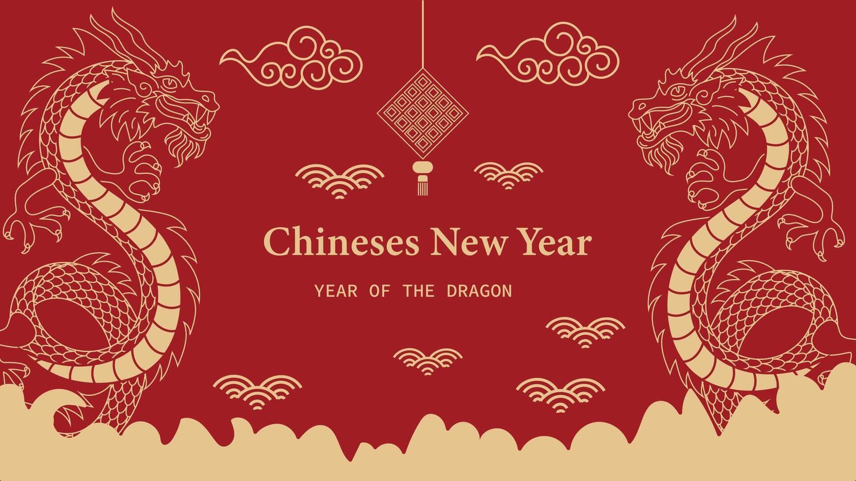 Chinese new year greeting card with dragon and paper lantern vector