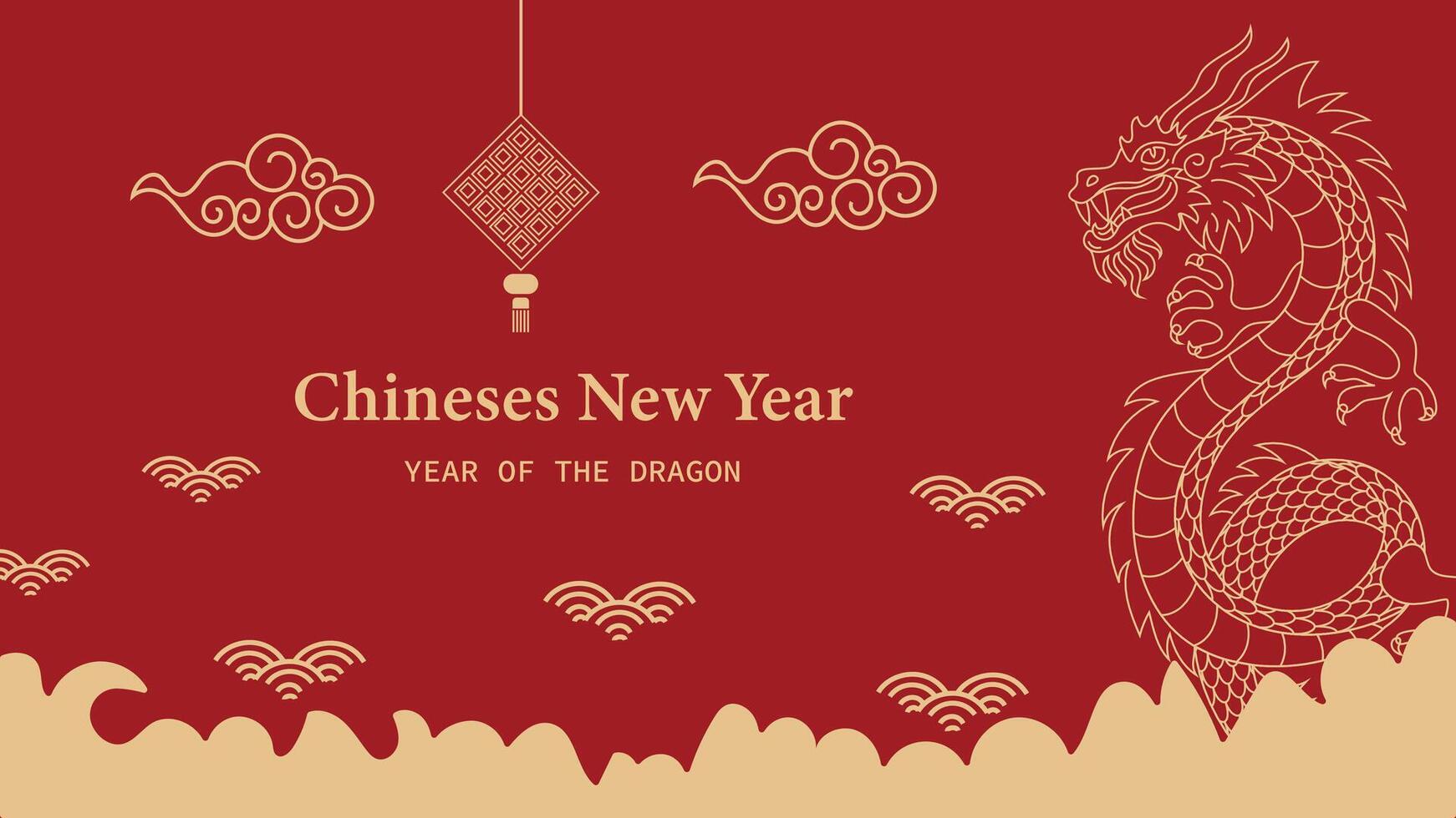 Chinese new year greeting card with dragon and clouds vector
