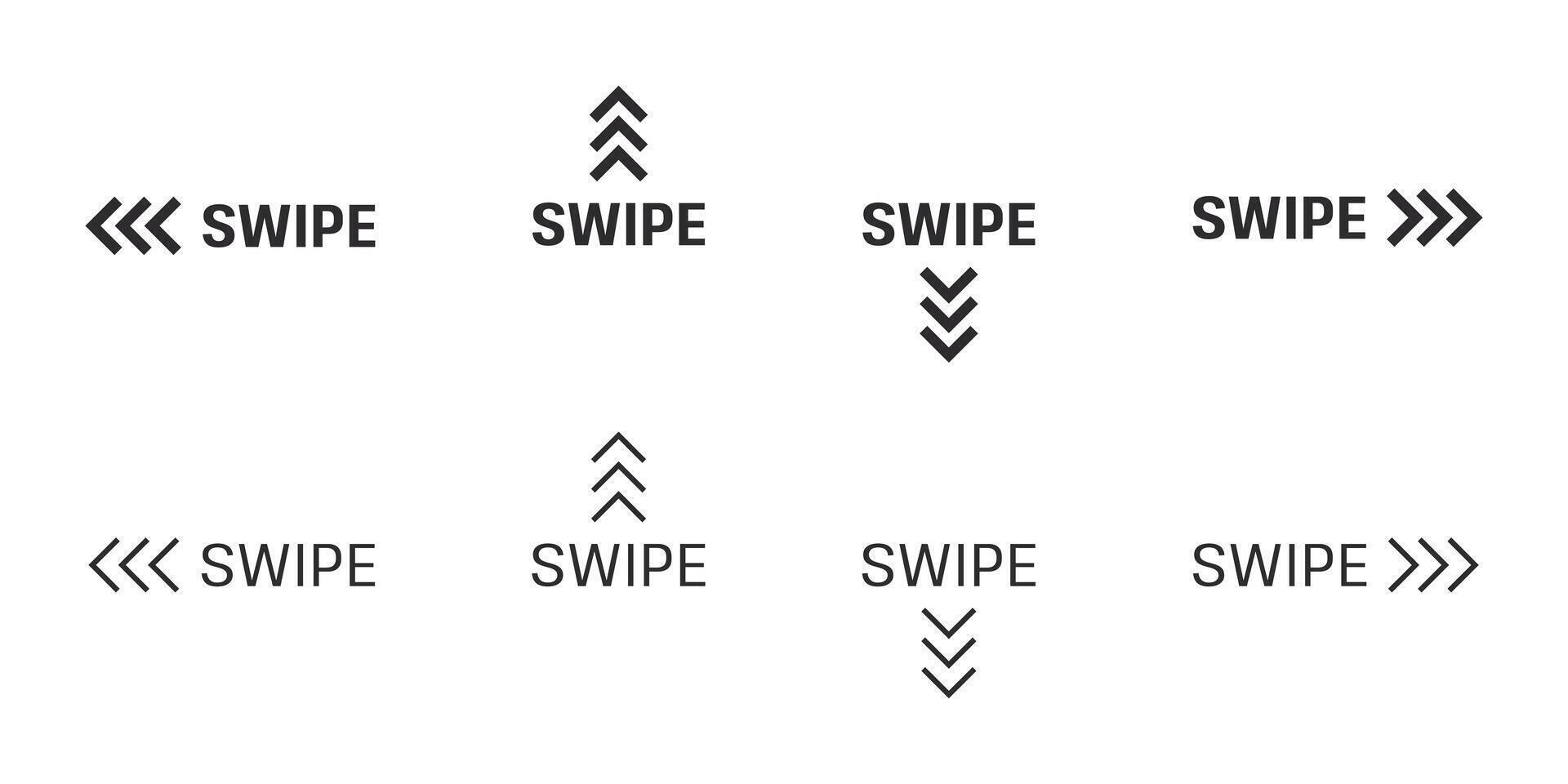Swipe arrow icon. Right, left, up, and down slide or scroll hand sign. Drag buttons symbols. vector