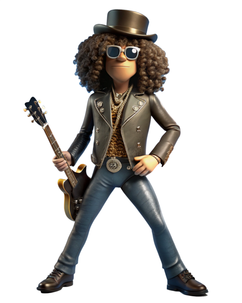 Slash Full Body 3D Artwork Holding Guitar png