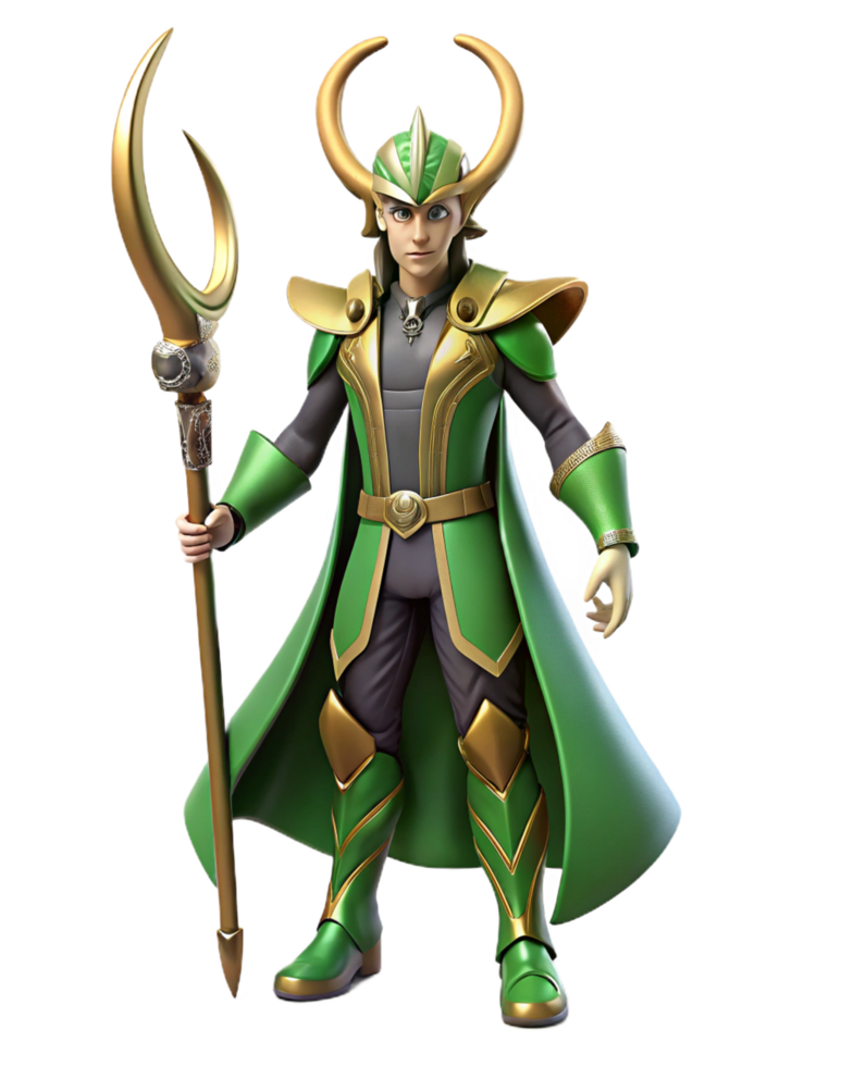 Loki 3D Artwork in Green and Gold Costume png