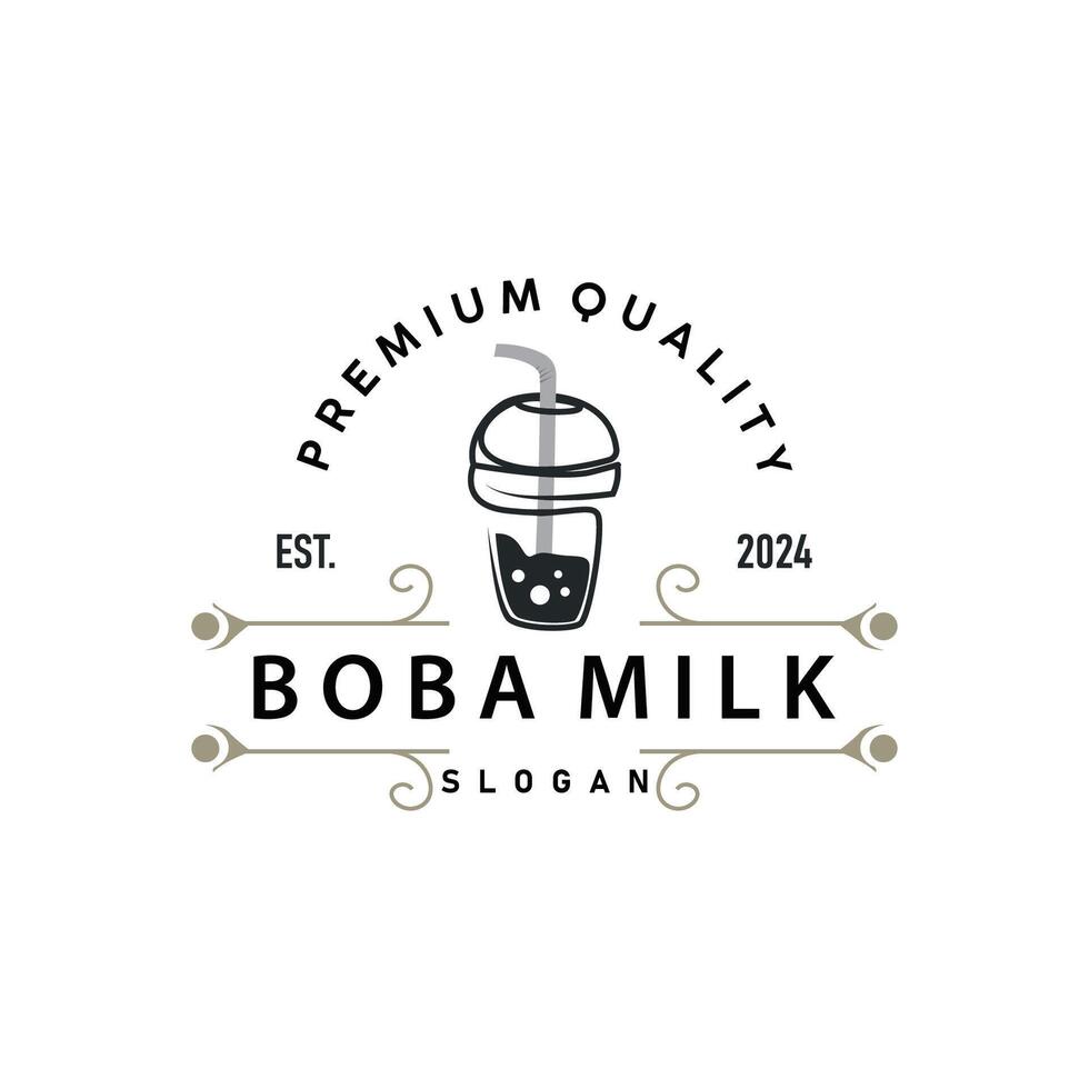 Milk Tea Boba Pearl Jelly Drink Minimalist Design vector