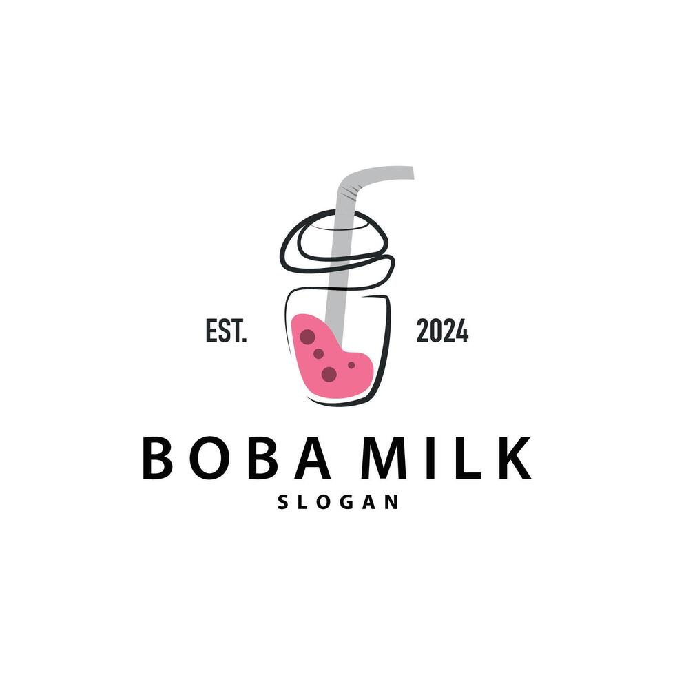 Boba Drink Logo, Milk Tea Cute Boba Pearl Jelly Drink Bubble Simple Minimalist Design vector