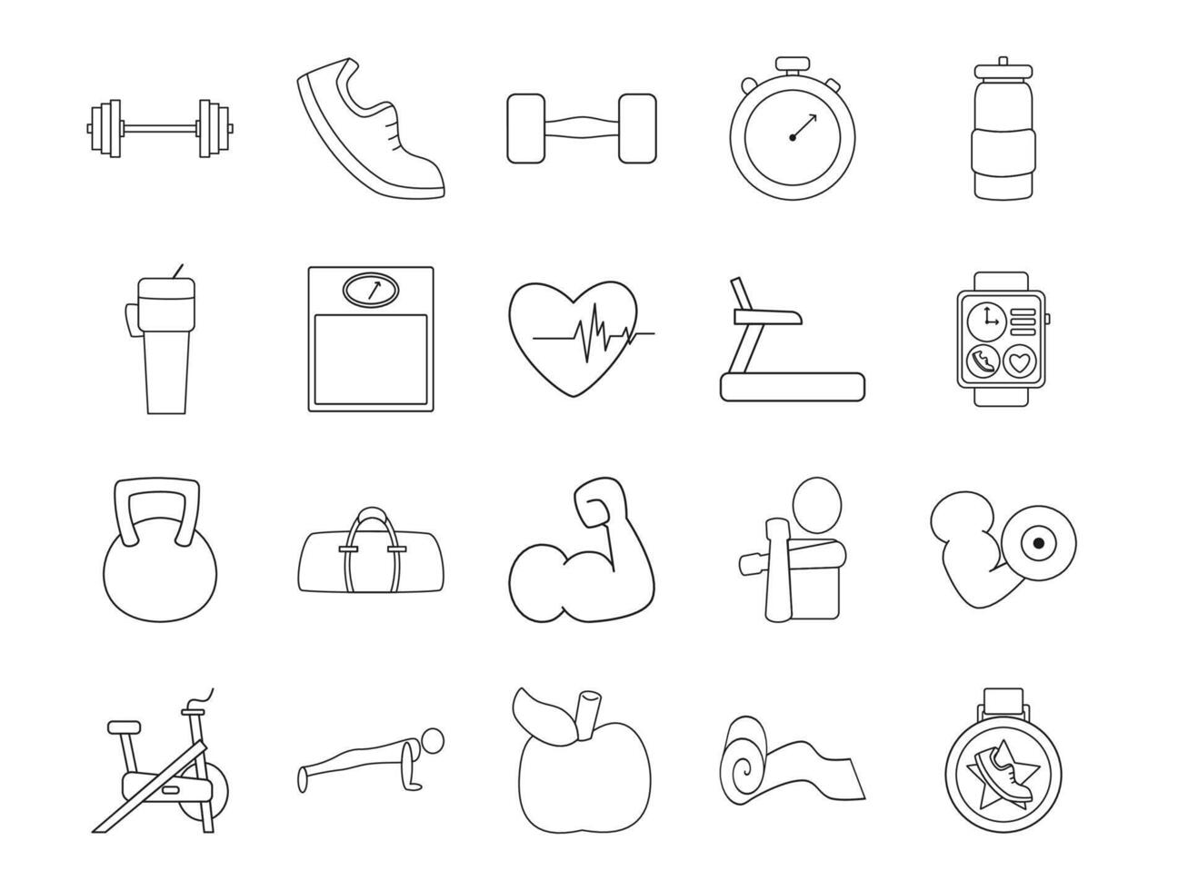 Fitness and Gym Outline Icon Set in Minimalist Style vector