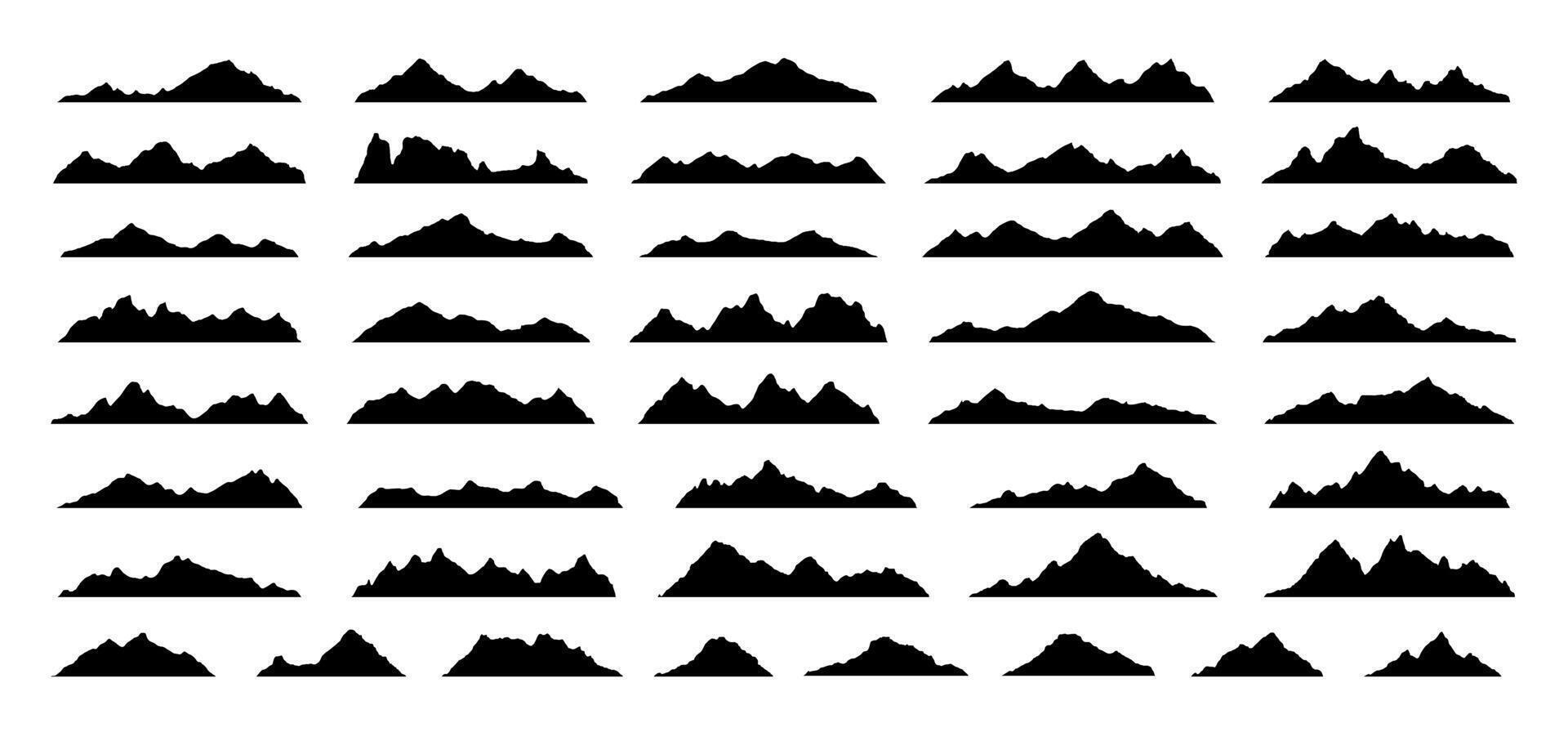 Mountains silhouettes on the white background. Rocky terrain natural landscape for scenery. outdoor design elements vector