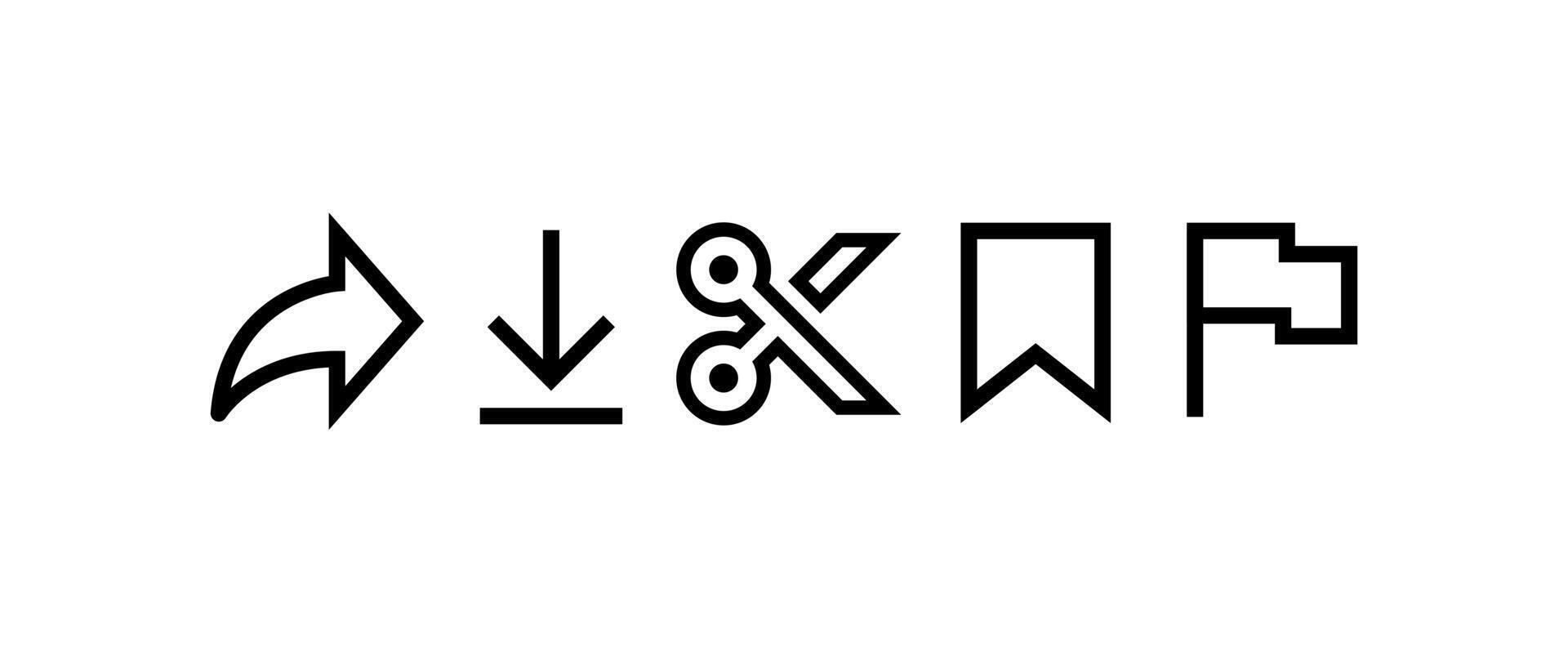 Share, Download, Clip, Save, Report icon. Media Player icons set vector