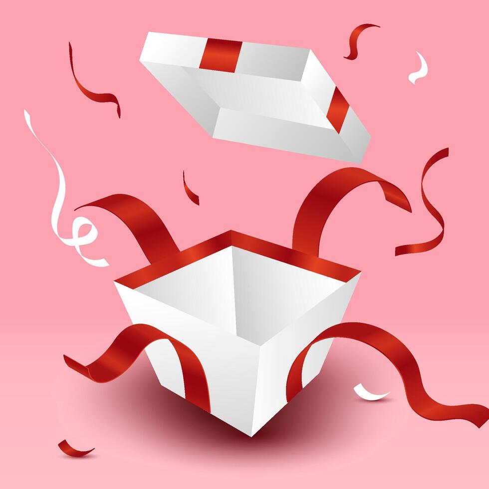 open gift box red ribbon vector