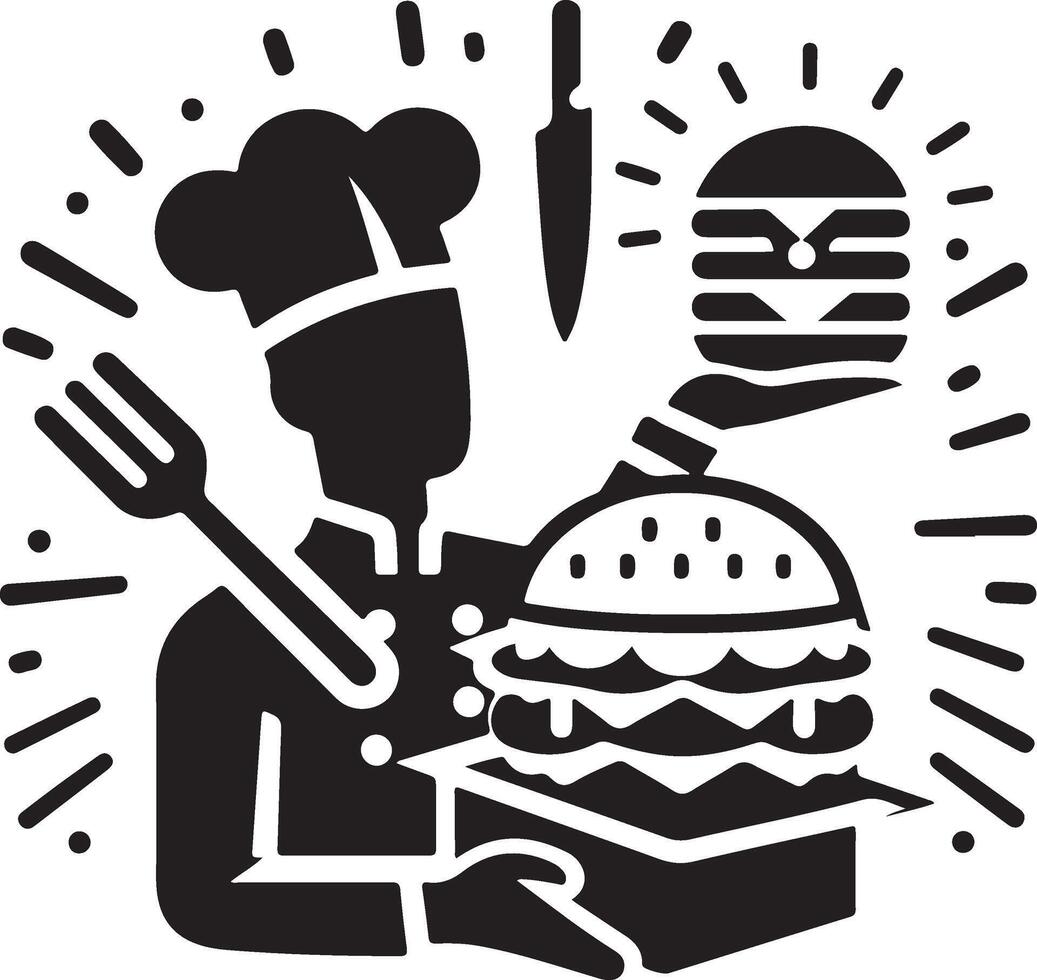 Chef preparing a delicious burger, perfect for restaurant or food delivery vector