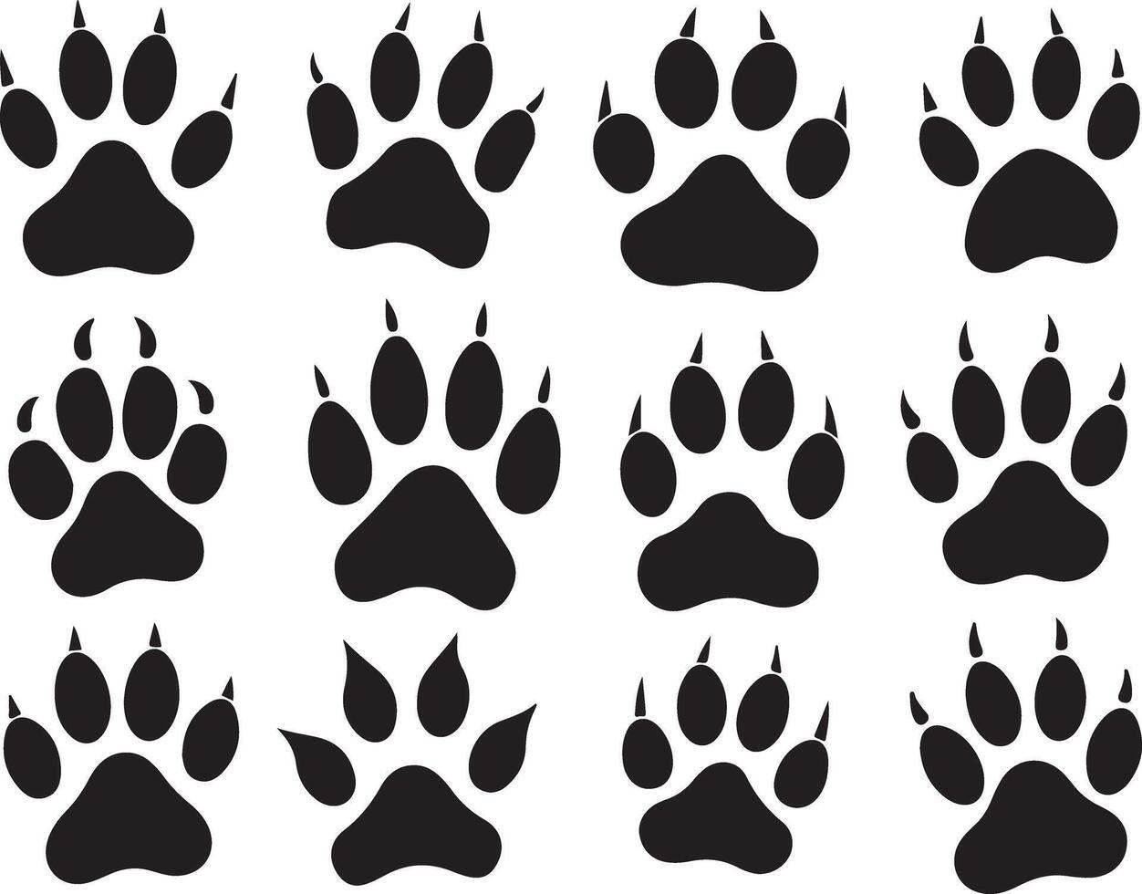 Dog paw print icon set flat style design. vector