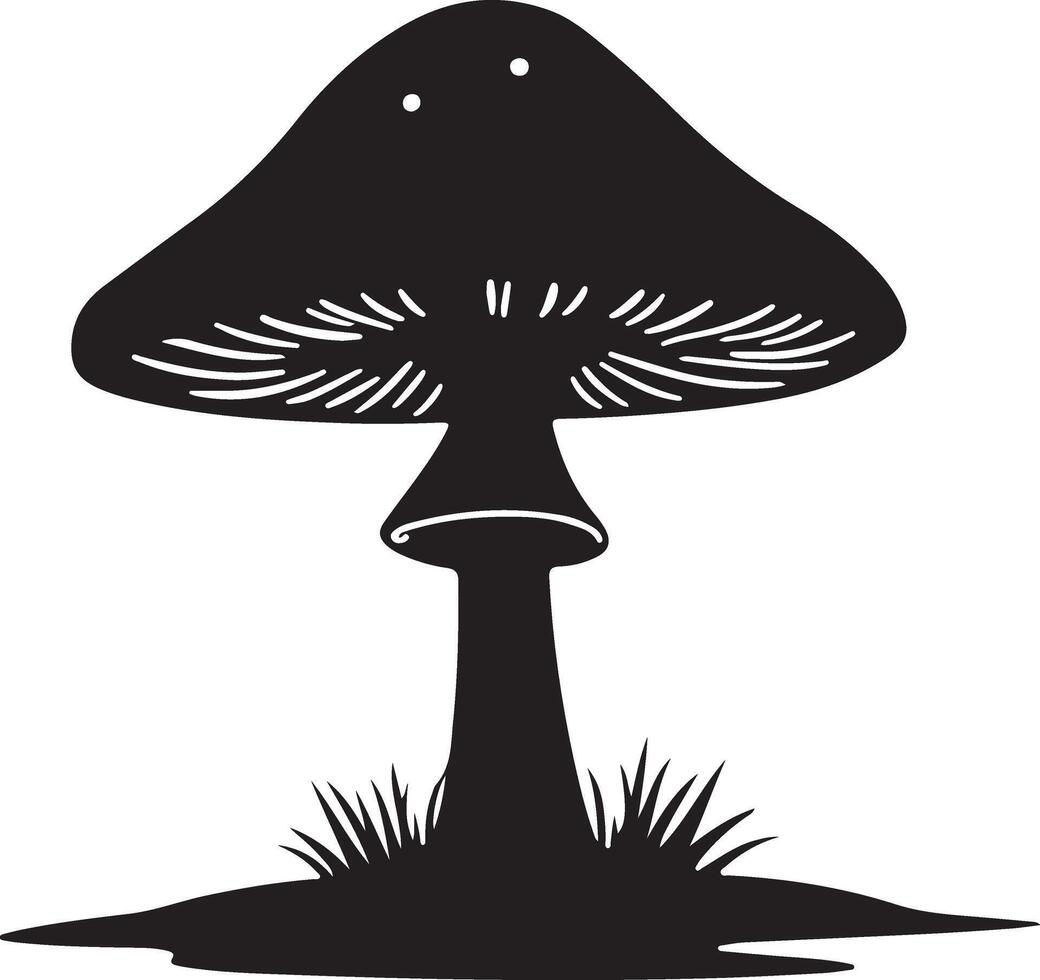 Black Silhouette Mushroom Illustration Nature, Fungi, Forest, Grass vector