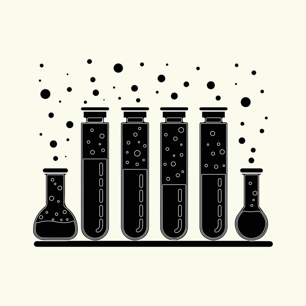 Science Experiment Test Tubes, Flasks, Bubbles, Chemistry Lab vector