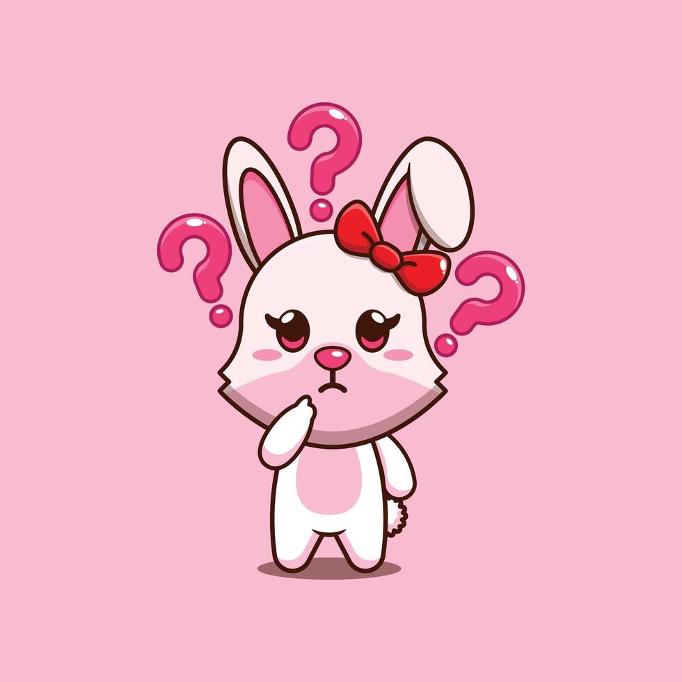Cute bunny is confused cartoon illustration. vector
