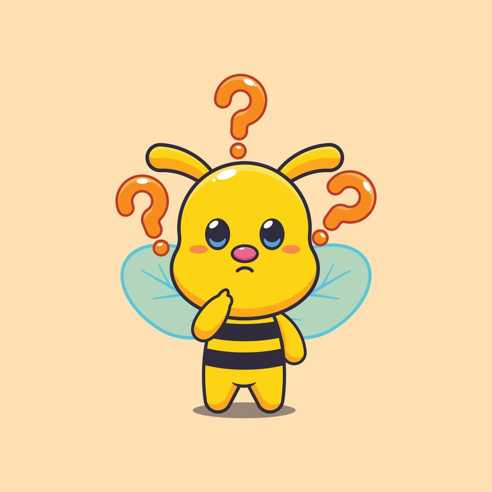 Cute bee is confused cartoon illustration vector