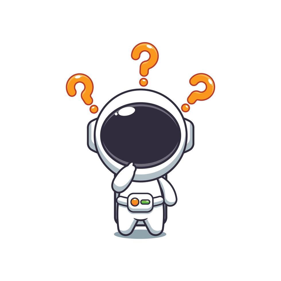 Cute astronaut is confused cartoon illustration vector