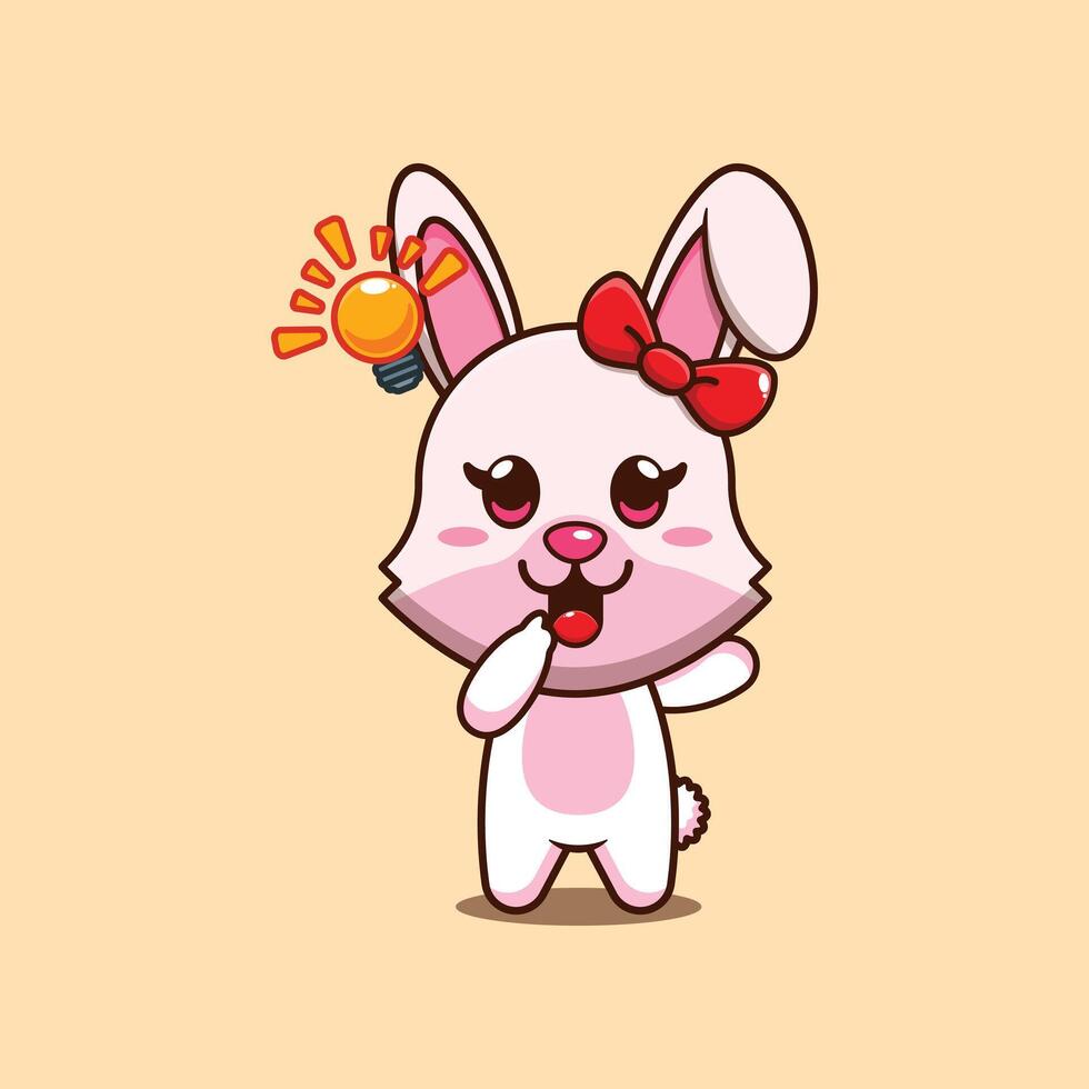 Cute bunny get an idea cartoon illustration. vector