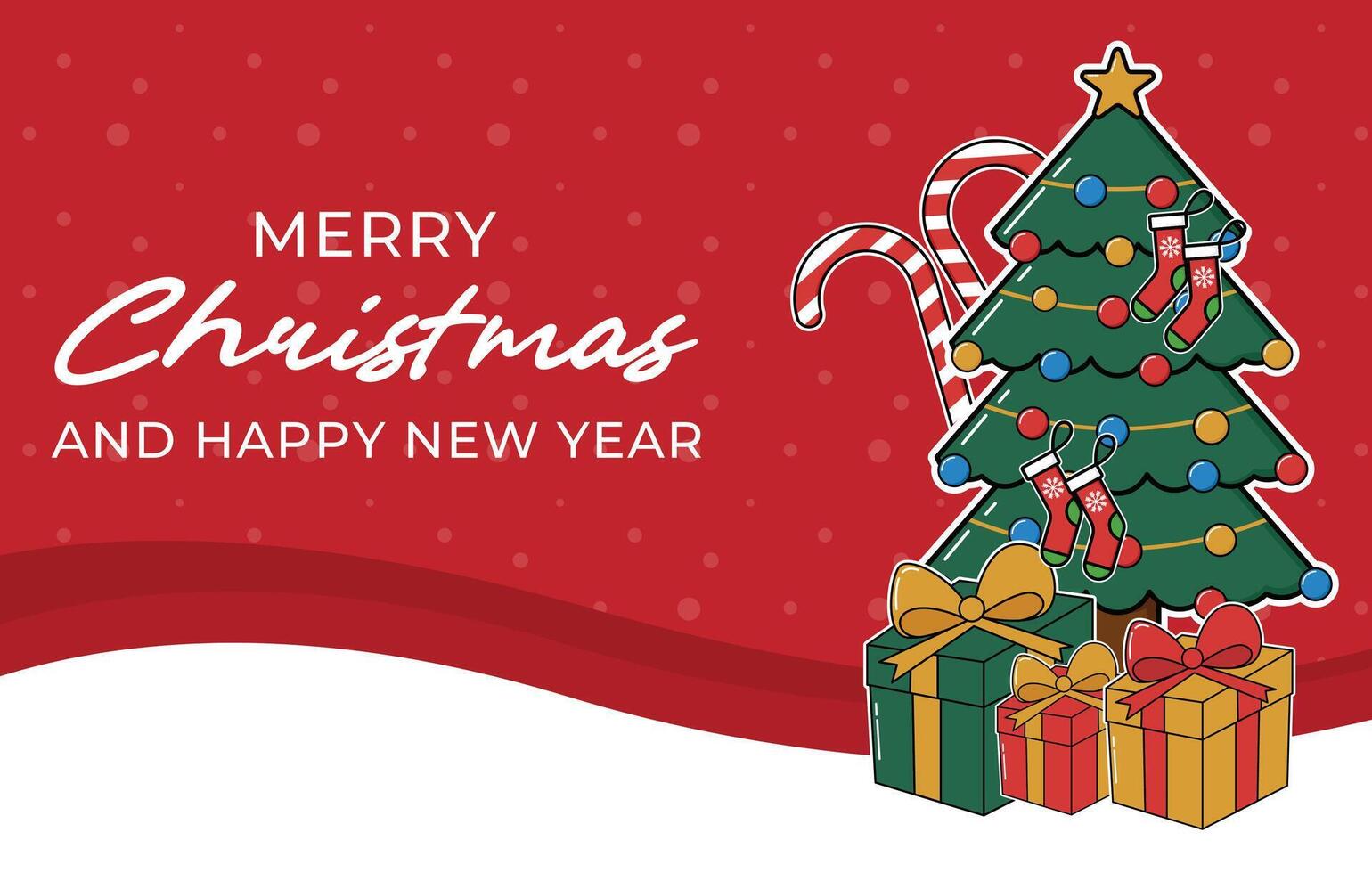Merry christmas and happy new year greeting card design template vector