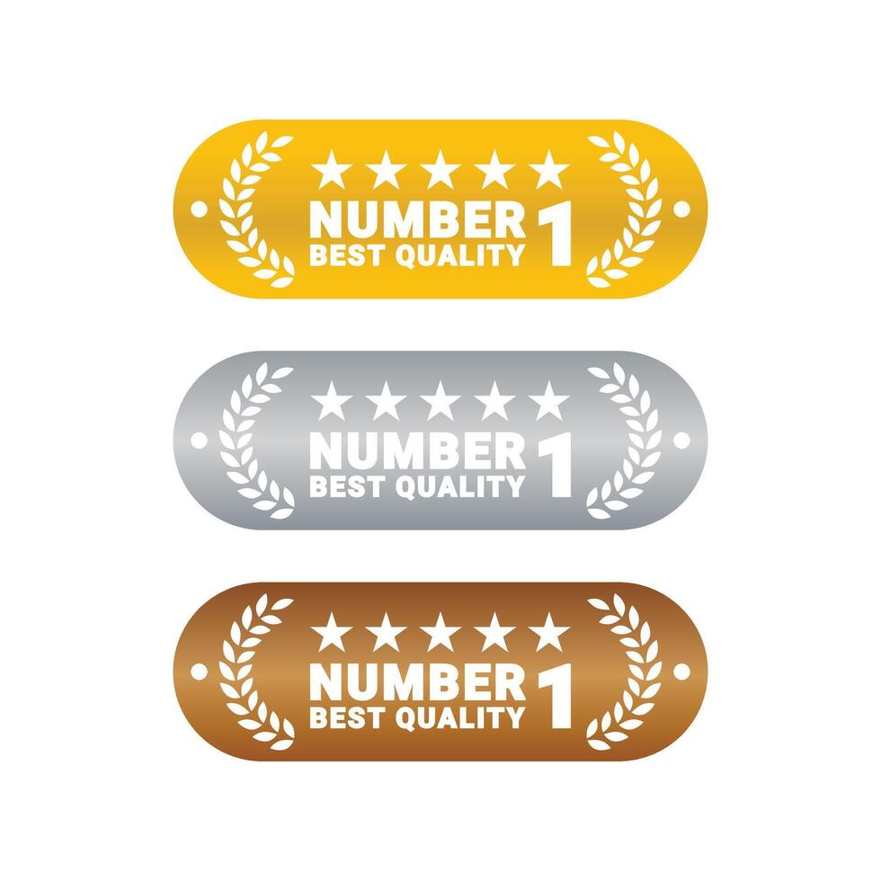 Number 1 best quality badge gold, bronze and silver design template vector