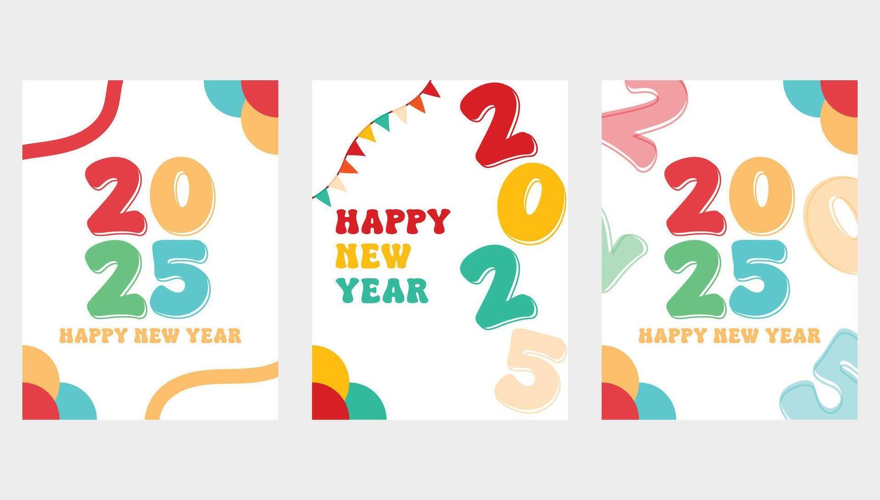 Colorful creative poster set of 2025 happy new year concept design template vector